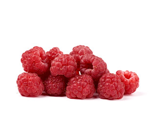 red ripe berries raspberries against white background