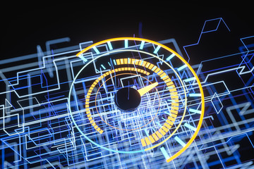 Digital drawing of dashboard with glowing lines, 3d rendering