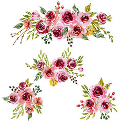 zoete roze aquarel Design bloemstukken voor wenskaart.