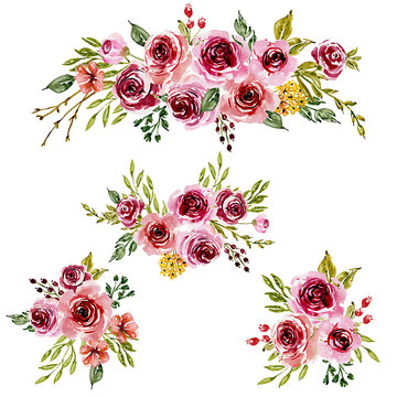 sweet pink watercolor Design floral arrangements for greeting card.