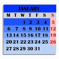 Obraz premium Calendar design month january 2020. Year 2020 calendar. Colorful design for calendar 2020. Calendar for organization and business. Week Starts Monday.