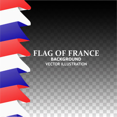 Banner illustration with flag. Bright background with flag of France. Happy France day background. Background with french flag. Vector with transparent background..