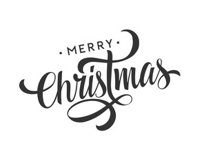 Merry Christmas handwritten lettering isolated on white. Vector illustration.