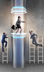 Businesswoman in accelerated and fast promotion concept