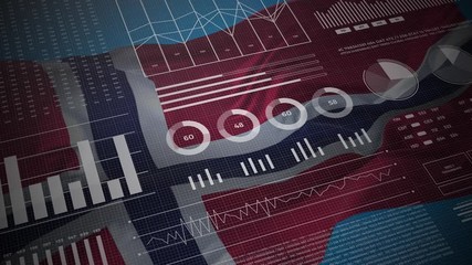 Norway. Statistics, infographics, financial market data, analysis and reports, numbers and graphs on Norwegian waving flag 4K.  - Powered by Adobe