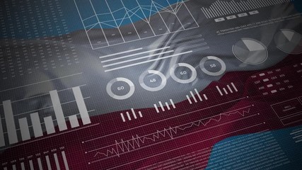 Poland. Statistics, infographics, financial market data, analysis and reports, numbers and graphs on Polish waving flag 4K.  - Powered by Adobe