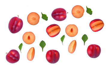 Fresh prune fruit  top view isolated on white background