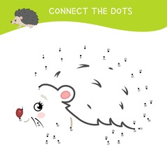 Educational game for kids. Dot to dot game for children. Cartoon cute hedgehog. Forest animals.