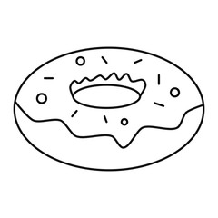 Chocolate doughnut with chips vector illustration in black and white.