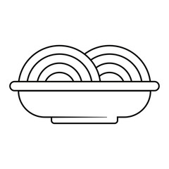 Asian noddles soup vector illustration in black and white.