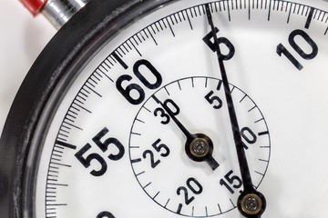 Macro close up detail of vintage stop watch.