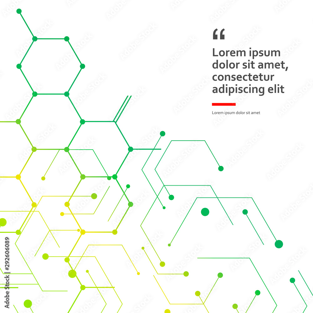 Poster vector illustration green connect hexagons connect abstract background. technology dots and broken l