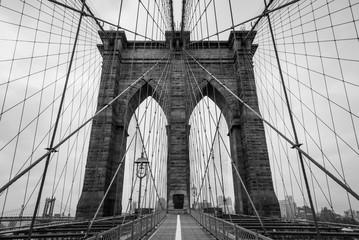 Brooklyn Bridge architecture in black and white tone, New York City