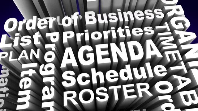 Agenda Items Priorities Order of Business Schedule Words 3d Animation