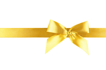 Gold yellow ribbon bow isolated on white background