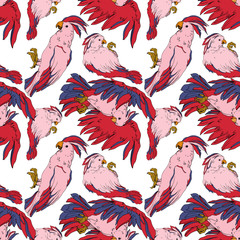 Vector Sky bird cockatoo in a wildlife isolated. Black and white engraved ink art. Seamless background pattern. © LIGHTFIELD STUDIOS