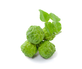 Water drops fresh Bergamot fruits with leaves isolated on white background with clipping path.