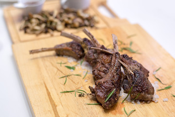 Lamb chops in fine dining restaurant