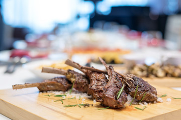 Lamb chops in fine dining restaurant