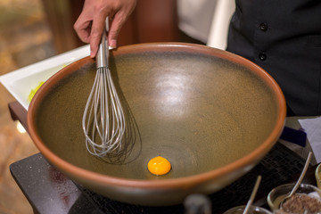 Egg yolk in giant bowl
