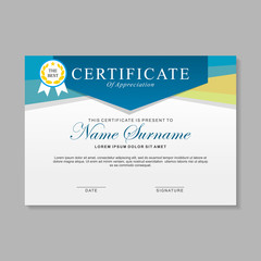 Obraz premium Certificate template design with blue, white and yellow color.