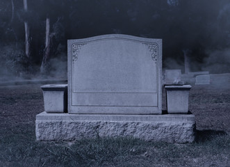 Blank Spooky Halloween Grave Stone at Night