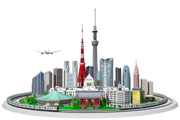 Tokyo white background surrounded by train in 3d rendering