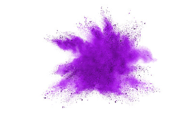 Freeze motion of colorful color powder exploding on white background.  Paint Holi.