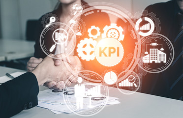 KPI Key Performance Indicator for Business Concept - Modern graphic interface showing symbols of...
