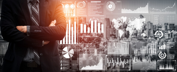 Data Analysis for Business and Finance Concept. Graphic interface showing future computer technology of profit analytic, online marketing research and information report for digital business strategy.
