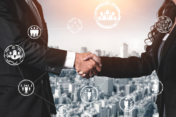 Human Resources Recruitment and People Networking Concept. Modern graphic interface showing...