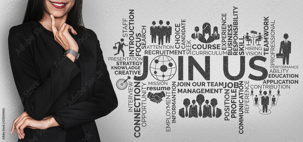 Poster human resources recruitment and people networking concept. modern graphic interface showing professi