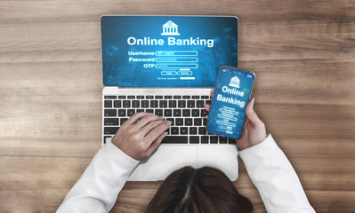 Online Banking for Digital Money Technology Concept. Graphic interface showing money transfer on...