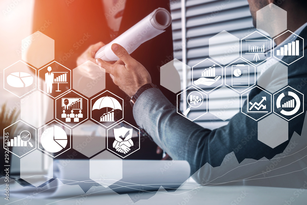 Poster data analysis for business and finance concept. graphic interface showing future computer technology
