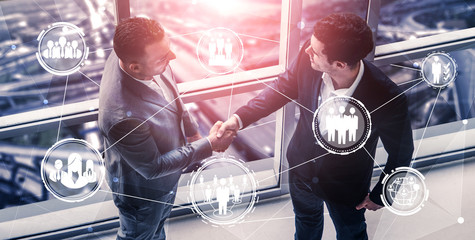 Human Resources Recruitment and People Networking Concept. Modern graphic interface showing...