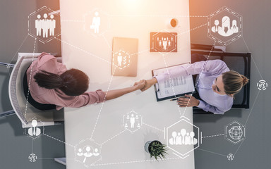 Human Resources Recruitment and People Networking Concept. Modern graphic interface showing...
