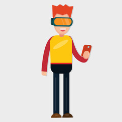 young man wearing virtual reality glasses for technology concept vector illustrator 