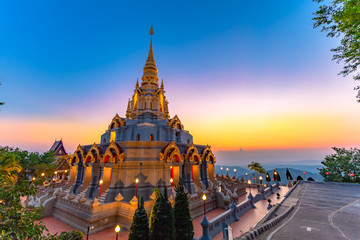 sunrise in front of pagoda at Wat Santikhiri Temple in Mae Salong, nothern Thailand. .Srinakarin Sathit Maha Santi Khiri Pagoda at Doi Mae Salong Chaing Rai Thailand.