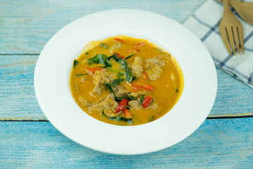 Panang. Curry menu with coconut milk.