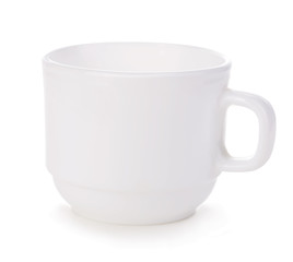 White cup close-up isolated on a white background.