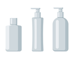 Plastic bottle set design flat oil and beverage. Set containers of different capacities large small tare.