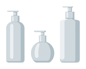 Plastic bottle set design flat oil and beverage. Set containers of different capacities large small tare.