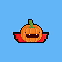 Pixel art cartoon pumpkin dracula.