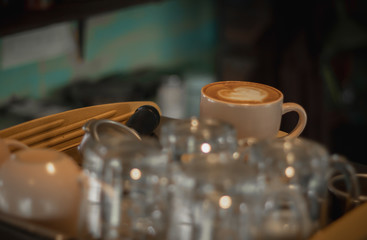 Latte art on a coffee machine. 