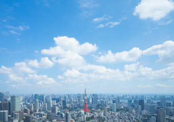 東京風景　2019年 地平線　青空と雲