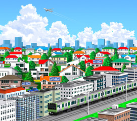 Tokyo cityscape and thundercloud with train in 3d rendering