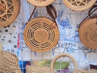 straw hats on a market