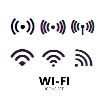 Glitch set wi-fi icons. wifi signal strength for remote access and communication