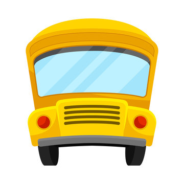 Yellow School Bus Of Front Projection With Curved Roof
