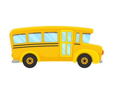 Classic Yellow School Bus Of Right Side Projection Vector Illustration
